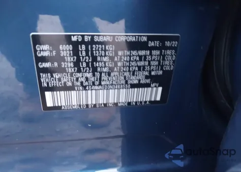 2022 Subaru Ascent Premium из США, поврежденный, VIN 4S4WMAED3N3468550